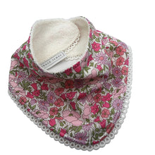 Load image into Gallery viewer, Liberty London Baby Bib Poppy and Daisy Pink with lace
