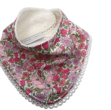 Load image into Gallery viewer, Liberty London Baby Bib Poppy and Daisy Pink with lace