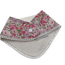 Load image into Gallery viewer, Liberty London Baby Bib Poppy and Daisy Pink with lace
