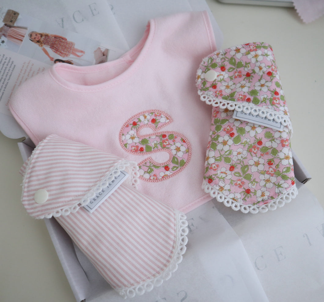 Liberty London Personalised Letterbox Feeding and Dribble Bib Giftset