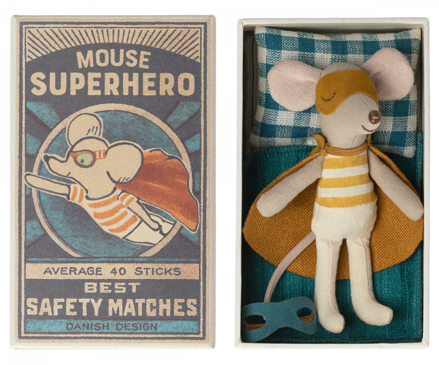 Maileg Super hero mouse, Little brother matchbox