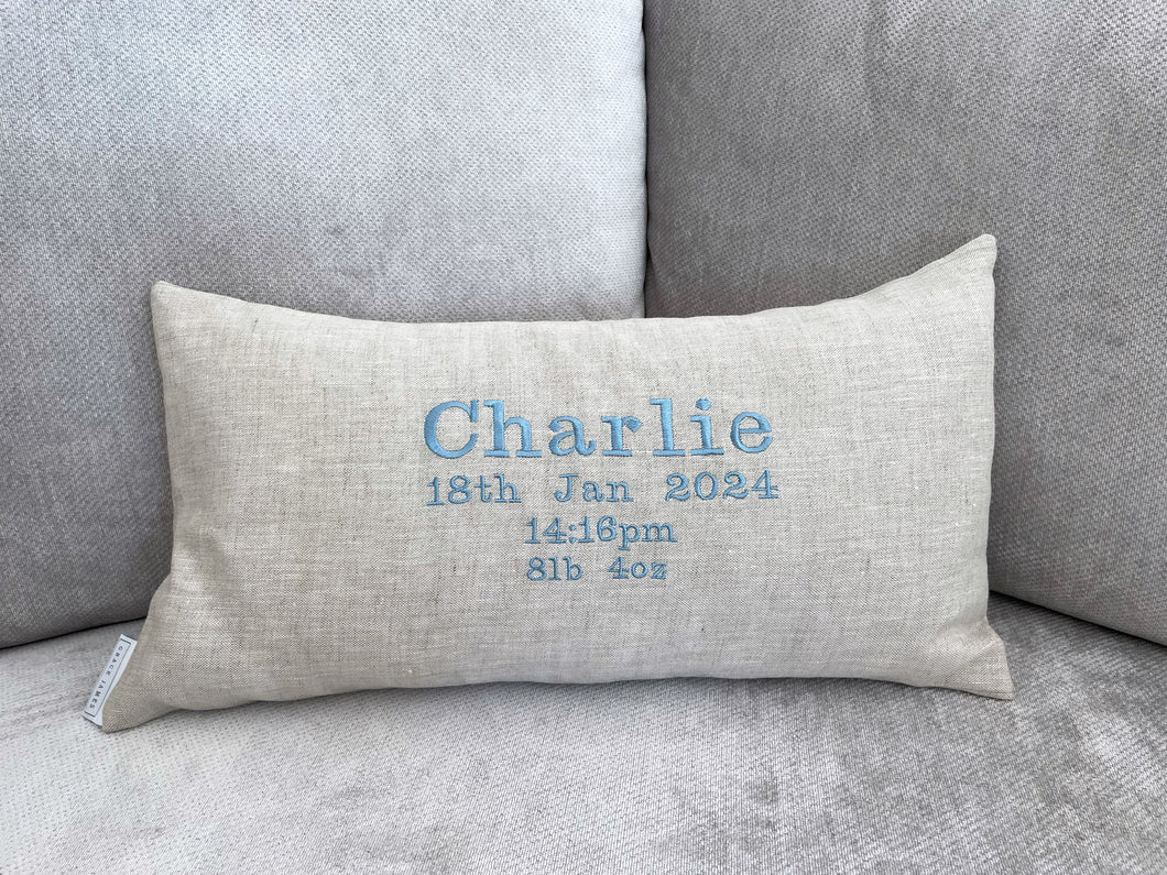 Birth Announcement Irish Linen Cushion