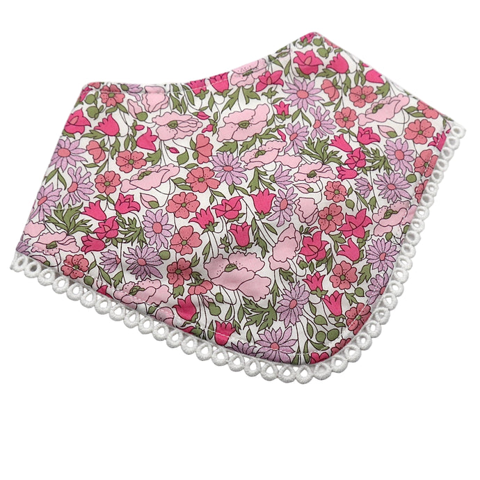 Liberty London Glitter Poppy and daisy dribble bib
