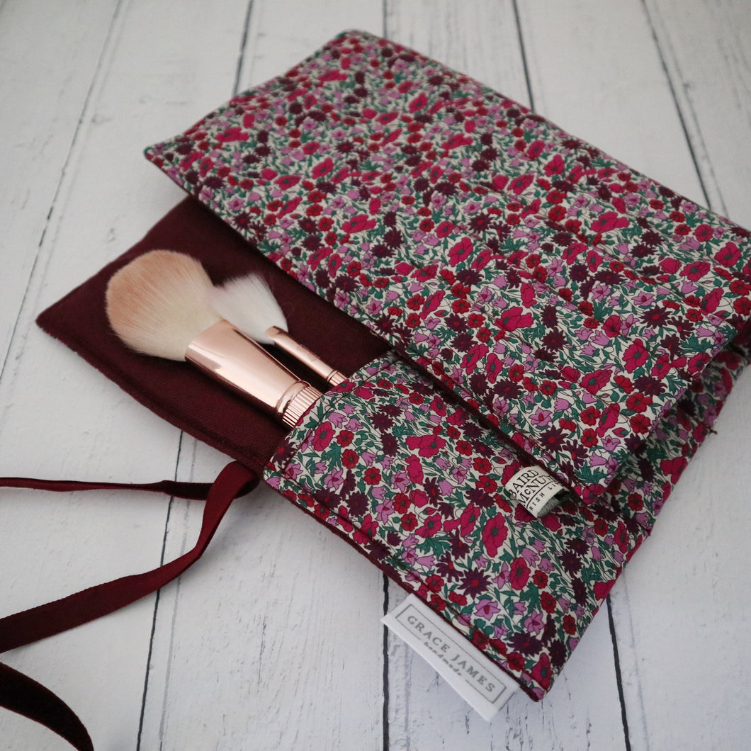Liberty London Petal & Bud and Irish Linen Makeup Brush Roll