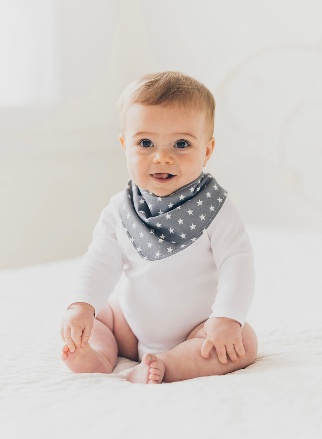 Classic cotton grey stars dribble bib