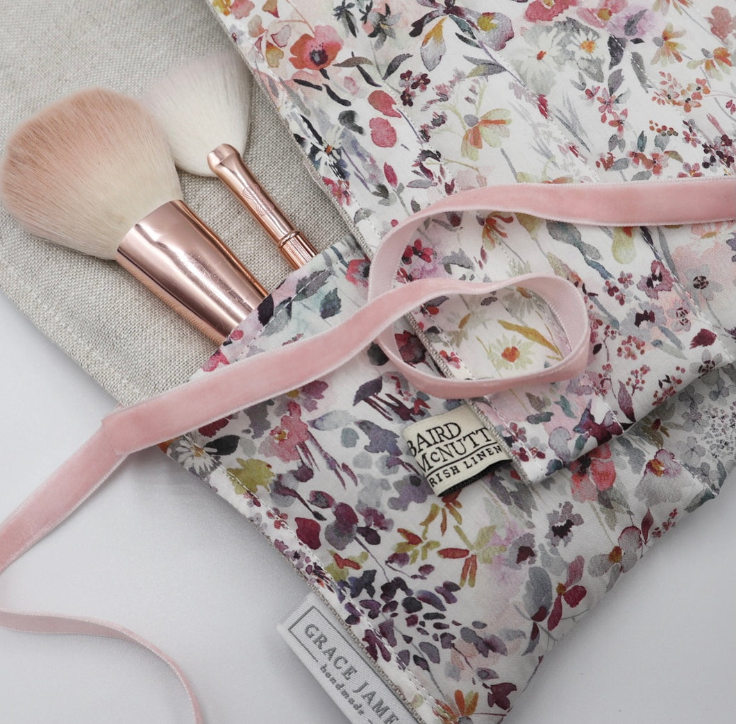 Liberty London Stella and Irish Linen Makeup Brush Roll